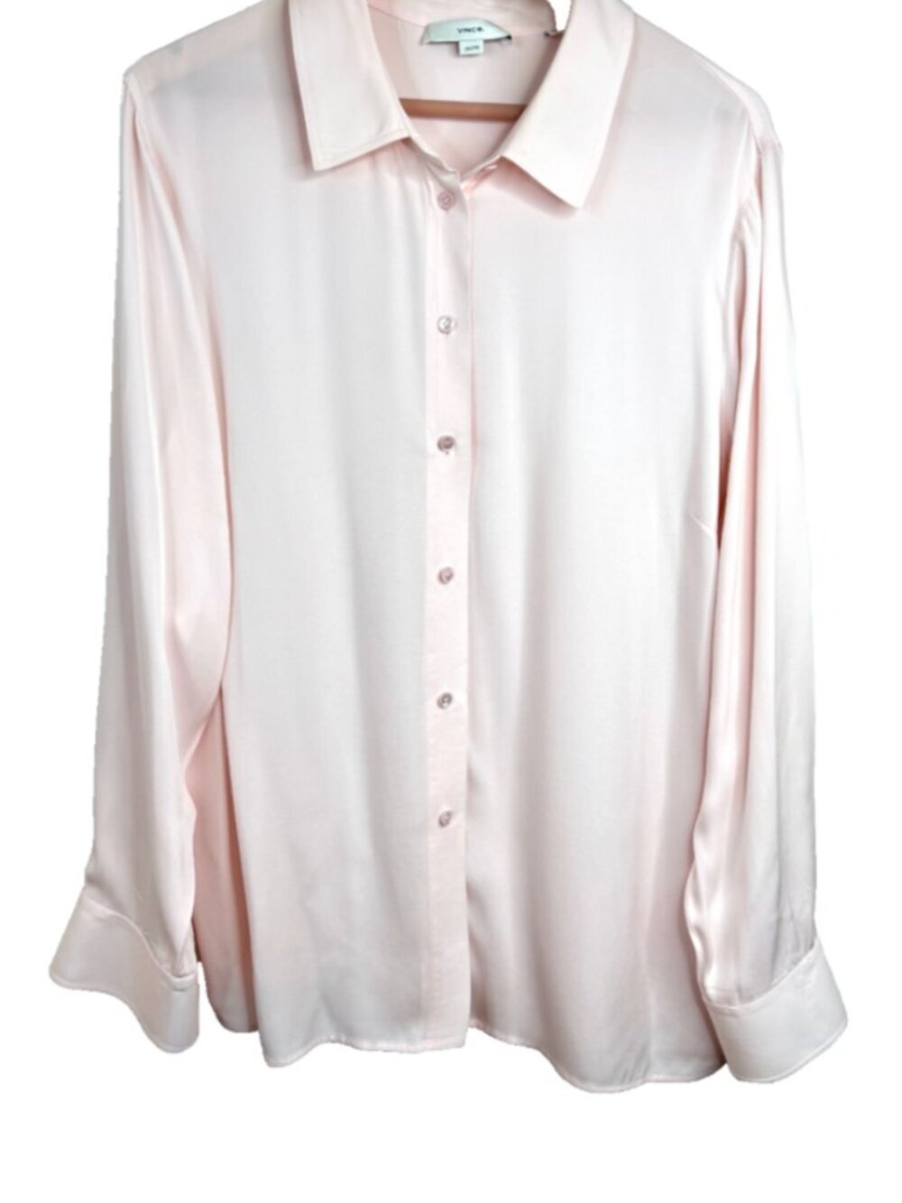 Vince Pink Stretch Silk Button Down Shirt Blouse Long Sleeve Size 2X Plus